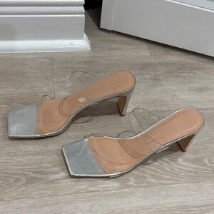 Chinese Laundry Silver Heels with Clear Straps